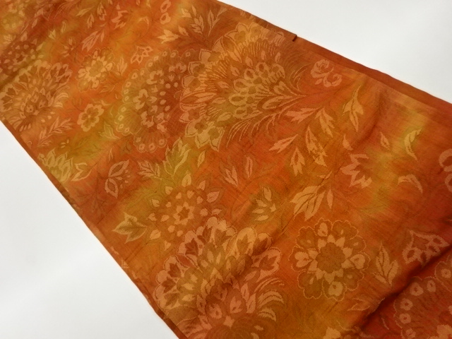 手織り紬花唐草模様織出し名古屋帯